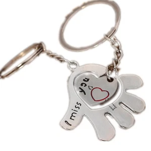 Porte Cle Couple Coeur et Main " I Miss You " 2 Porte Clef idée cadeau Argente - Bild 1 von 3