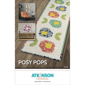 POSY POPS FLOWER Quilt Pattern ~ 3 sizes Runners & Square ~Jelly Roll Strips, FQ - Picture 1 of 2
