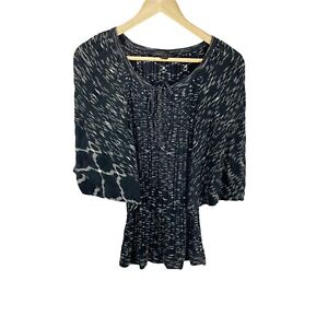 BCBGMaxazria Black White Knit Dolman Sleeve Sweater Casual Sz XS Silk Blend