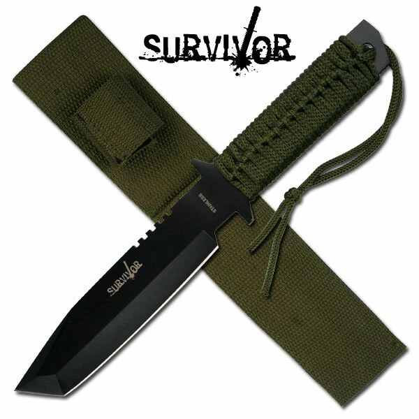 SURVIVOR 11.5" Tanto Survivor Knife w/ Army Green Sheath - Image 1 of 1