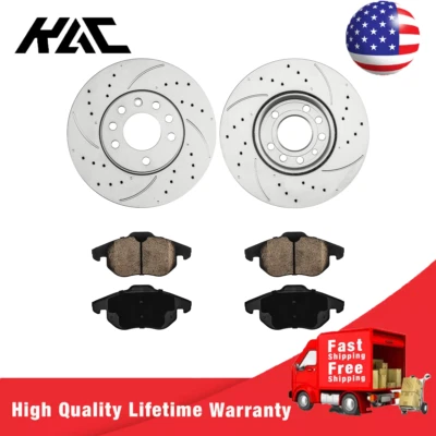 For Saab 9-3 2003-2010 Front Brake Drilled Disc Rotors + Ceramic Pads 34269+D972 - Изображение 1 из 4