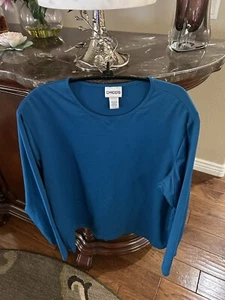 NWOT CHICOS TEAL MICROFIBER L/S SCOOP NECK TOP Size 3 - Picture 1 of 3
