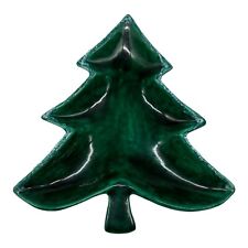 Vintage Christmas 1970’s Ceramic Tree Trinket Candy Dish Blue Green Drip Glaze