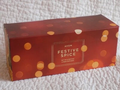 AVON WINTER SPICE FESTIVE SCENTED SET OF VOTIVES & REED DIFFUSER  * NEW IN BOX * - Image 1 of 4