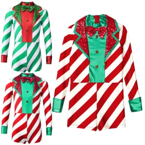 Kids Girls Christmas Bodysuit Family Parties Christmas Santa Costume Patchwork - Picture 1 of 30