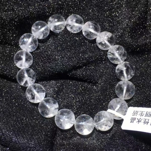 Pulsera de cuentas redondas con gemas de cristal fantasma blanco cuarzo natural de 12,2 mm - Imagen 1 de 9