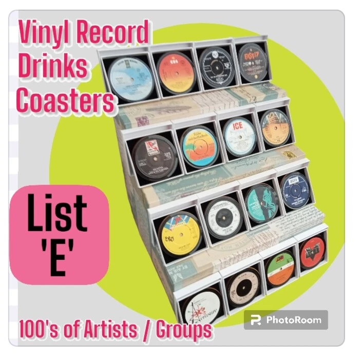 DRINKS COASTERS Upcycled Vinyl Records Vinyl SINGLES Original List E Various - Image 1 of 4