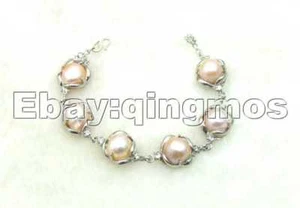 SALE Pink baroque natural pearl bracelet 18K GP chain-Bra183 Free shipping - Picture 1 of 1