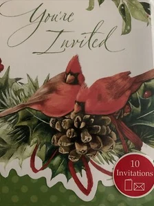 Marjolein Bastin Red Cardinal Bird Hallmark Party Invitations You're Invited NIP - Picture 1 of 4