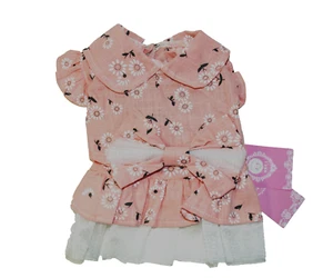 Dog Puppy Dress Pink Floral White Lace Daisy Print With Bow Size S - Picture 1 of 6