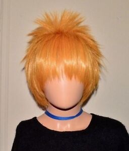 Unisex Anime Short Wig Straight Hair Cosplay Costume Party Halloween Gold Blond