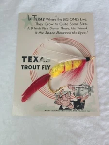 Vintage Texas Trout Fly Lure Glen L. Evans AMAZING CONDITION Fish Story 40-50s? - Foto 1 di 7