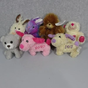 Lot of 7 Mini Plush Bears Bunnies Dogs Mixed Teacher Prize Box Easter Valentine - Picture 1 of 8