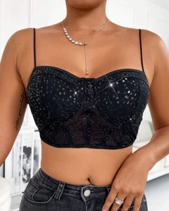 Contrast Sequin Cami Crop Top - Picture 1 of 2