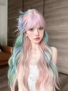 28Inch Iridescent Rainbow Color Multicolour Synthetic Wig with Natural Wavy Hair - Picture 1 of 15
