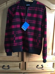 NWT Columbia Women's Small Alpine Plaid Flannel Bomber Zip Up Jacket Black/Red - Picture 1 of 4