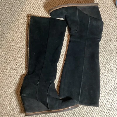KATE SPADE Sanibel Knee High Black Wedge Boots - Suede - Women's Size 8M - Image 1 of 4