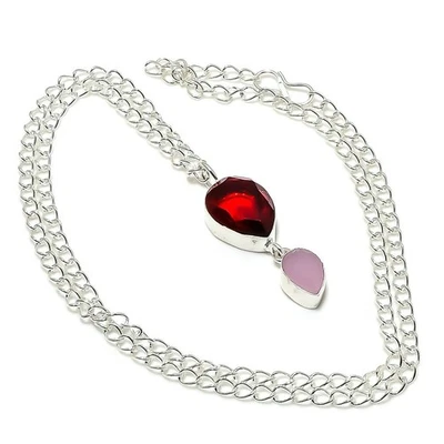 Mozambico Granato, Calcedonio Gemma 925 Argento Sterling Gioielli Collana 45.7cm - Immagine 1 di 4