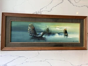 Original Signed Junk Ship Painting L. Chong, Vibrant Vintage Asian Art Gifts - Picture 1 of 14