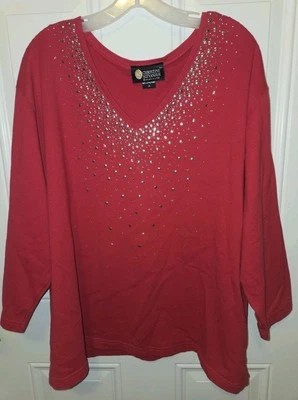 Womens Christine Alexander Top 3X Swarovski Crystals Sweater Shirt Plus 3 XL Red - Image 1 of 4