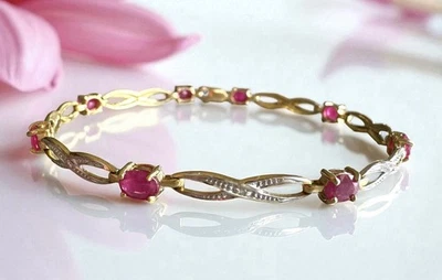 10K Yellow Gold Ruby Bracelet Infinity Link 3ct Rubies 7.5”, 5g Signed - Image 1 of 4