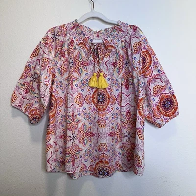 Top túnica con borlas Ivy Jane manga abullonada talla XS boho artístico femenino Foto 1 de 4