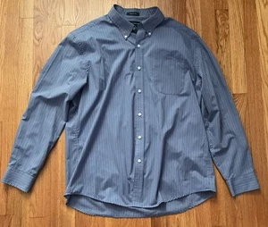 Camisa para hombre Saddlebred azul a rayas abotonada sin arrugas talla XL - Imagen 1 de 3