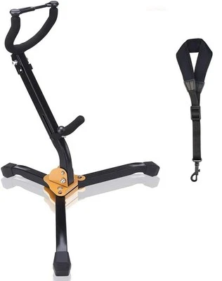 YUEYUEZOU Foldable Saxophone Stand, Alto/Tenor Sax Stand Metal Black and yellow