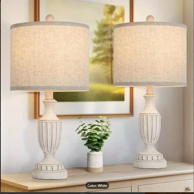Farmhouse Table Lamps Set of 2, White Rustic Vintage Table Lamps for Living Room - Image 1 of 4