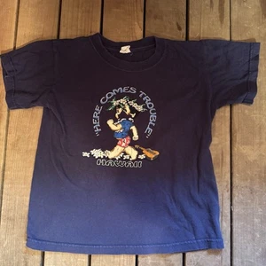 Vtg Hawaii Kids Here Comes Trouble Shirt Flawed But Cool Youth Small - Picture 1 of 3