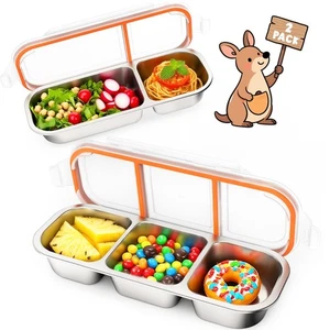 2 Stück Wiederverwendbare Edelstahl Snack Behälter mit Deckel, 2 & 3 Fächer... - Bild 1 von 7