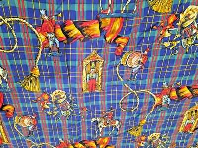 Blue Green Tartan Plaid Fabric Toy Soldiers Tassels Hamil Textiles England 44" W - Image 1 of 4