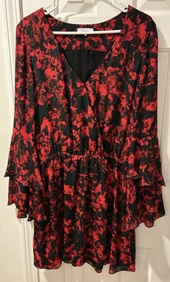 Vestido PARKER Rojo Negro Mangas Ala de Murciélago Fiesta Vacaciones L Recorte Espalda Salsa Dolman Foto 1 de 4