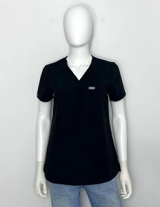 FIGS Casma Three Pocket Scrub Top Womens XS Black Short Sleeve V Neck Logo - Picture 1 of 10