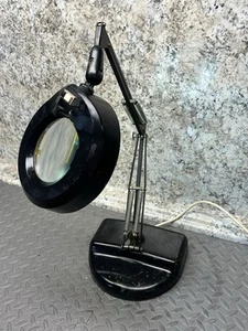 Swing Arm Magnifying Lamp Vintage Industrial Heavy Base Black - Picture 1 of 19
