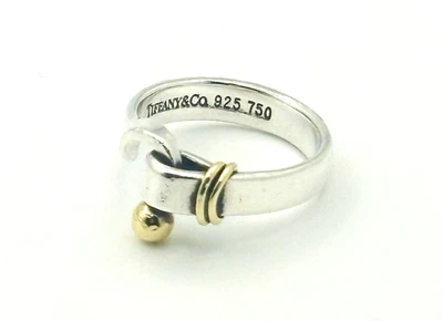 Tiffany & Co Sterling Silver w/ 18K Gold Love Knot Hook & Eye Ring Size 5 - Image 1 of 4