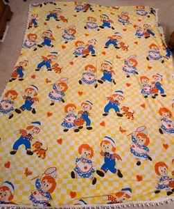 Vintage 70s Raggedy Ann & Andy Bobbs Merrill Bedspread With Pom Pom Trim Full - Picture 1 of 7