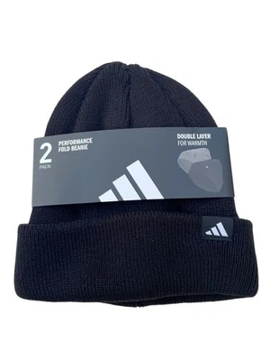 Adidas Unisex Black/ Grey Midweight Performance Fold Beanie Hat - 2 Pack - Image 1 of 4