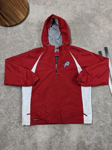Potomac Nationals x Holloway Mens Jacket Full Zip Lined Hooded Nylon Red Blue Cover