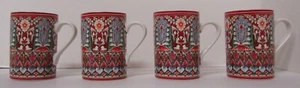 Pottery Barn Mezze Red Mug Cup Red Geometric Floral Print 4 pc - Picture 1 of 5