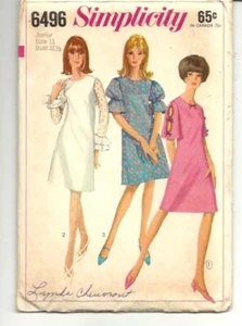 Vintage Simplicity 6496 Junior One-Piece Dress with Sleeve Variations/Uncut - Picture 1 of 1