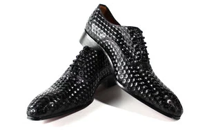 Ivan Troy Baye Black Italian Oxford Dress Shoes for Men's /Made in Italy/ - Picture 1 of 7