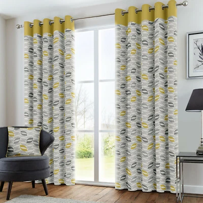 Copeland Ochre & Grey Eyelet Lined Contemporary Curtains  - Image 1 of 3