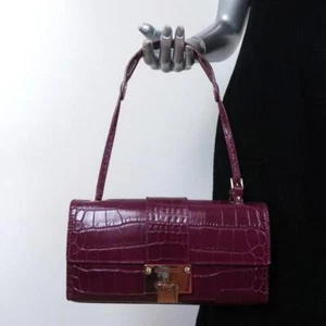 Jimmy Choo River Small Shoulder Bag Plum Croc-Embossed Leather - Picture 1 of 12