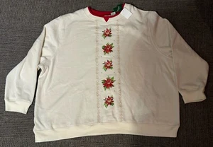 Extra Shenanigans Poinsettia Sweatshirt Plus Size 3X Cream Red Collar Xmas NEW - Picture 1 of 5