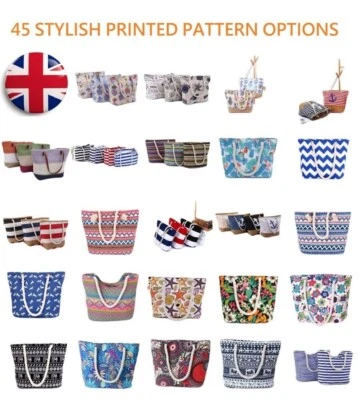 WOMEN SUMMER BEACH TOTE BAG HOLIDAY PRINT PATTERN SHOULDER CANVAS BAG UK - Image 1 of 4