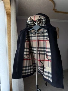 BURBERRY BRIT BLUE 100% WOOL DOUBLE BREASTED JACKET COAT ZIPPER WOMENS UK8 USA 6 - Picture 1 of 24