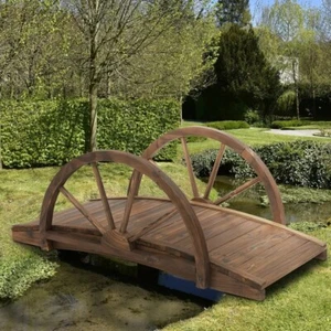 Bridge Garden Wooden 3 Ft Walkway Stained Finish Wood Arch Arc Pond Footbridge - Picture 1 of 7