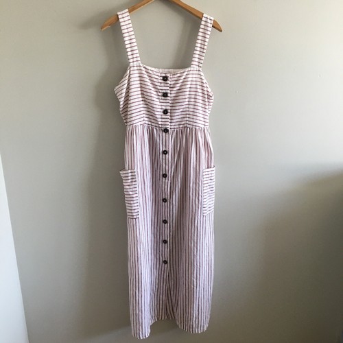 OFF WHITE Abito donna ARTISAN NY bianco sporco righe rosse taglia 8 100% lino maxi prendisole