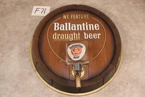 F71 VINTAGE WE FEATURE BALLANTINE DRAUGHT BEER BAR WALL SIGN WOOD BARREL KEG TAP - Picture 1 of 1